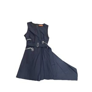 Smarteez Italy Wool Blend Navy Asymmetrical Dress Art Utility Mod Medium 44 Midi